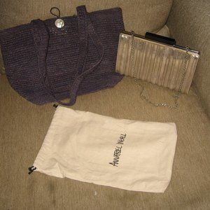 ❤️3 ANNABEL INGALL Raffia Tote Shoulder Bag Metallic Silver Evening Bag +Dustbag